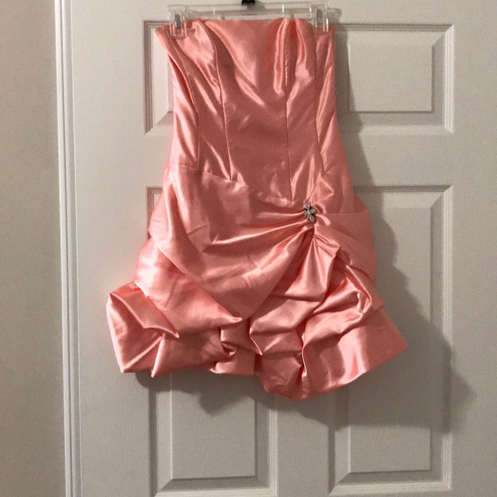 Blush Pink Satin Strapless Dress